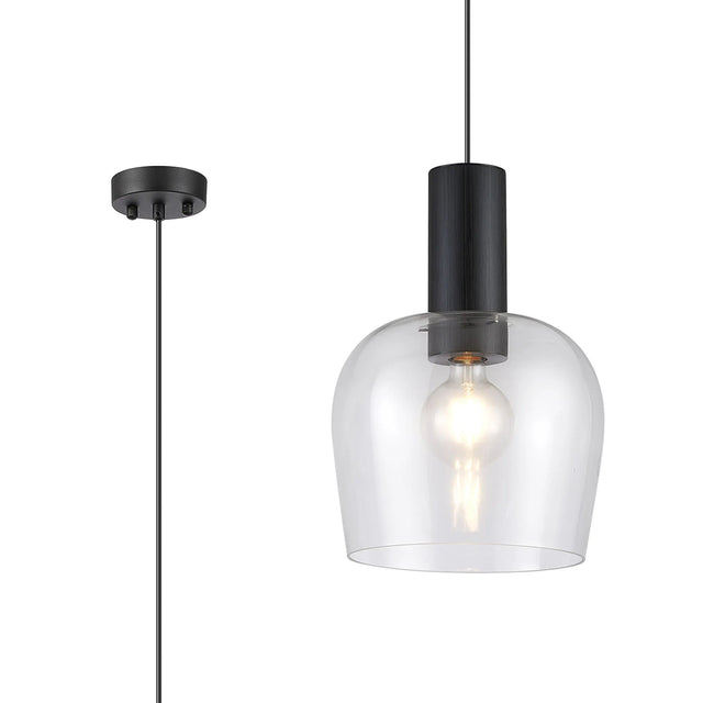 Withe 27.5cm Pendant, 1 x E27, Satin Black/Clear Wine Glass