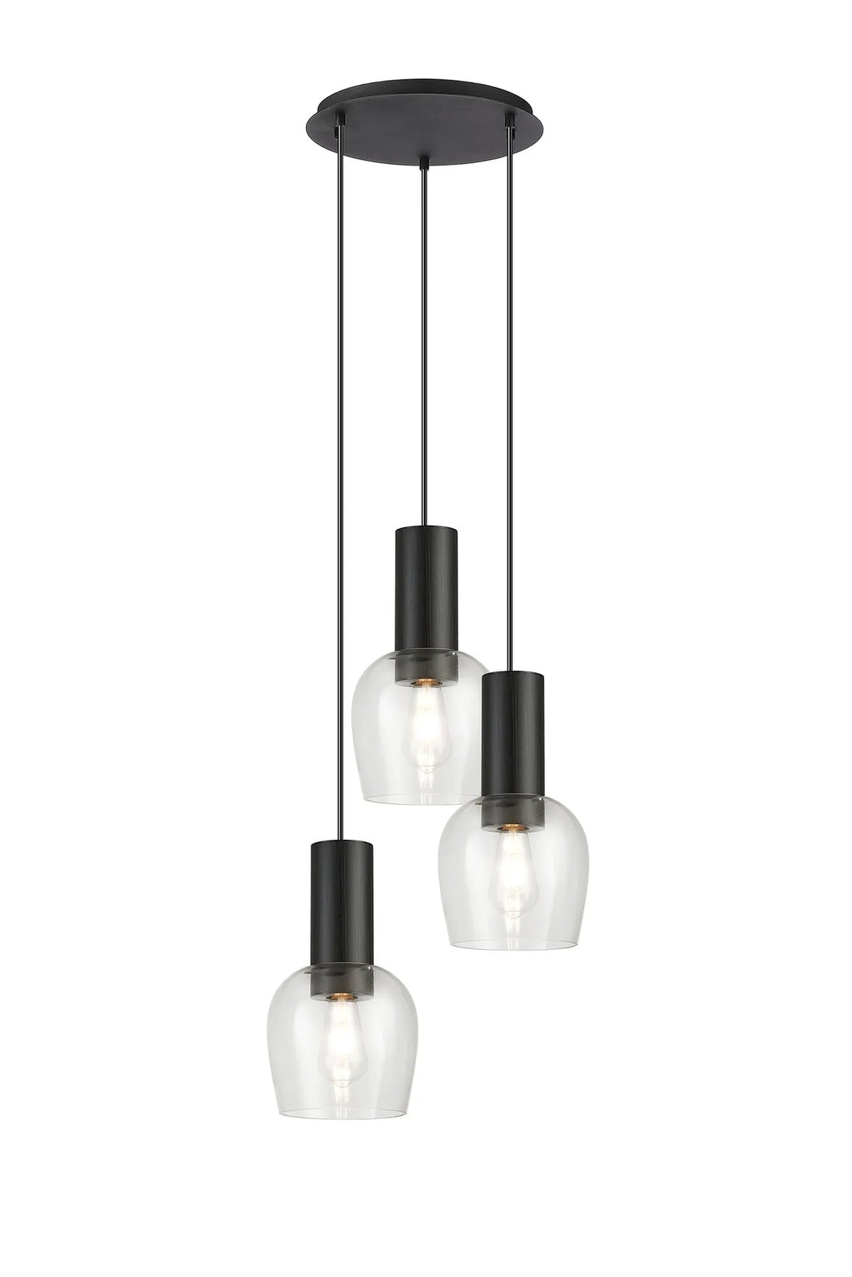 Withe 44.5cm Round Pendant, 3 x E27, Satin Black/Clear Wine Glass