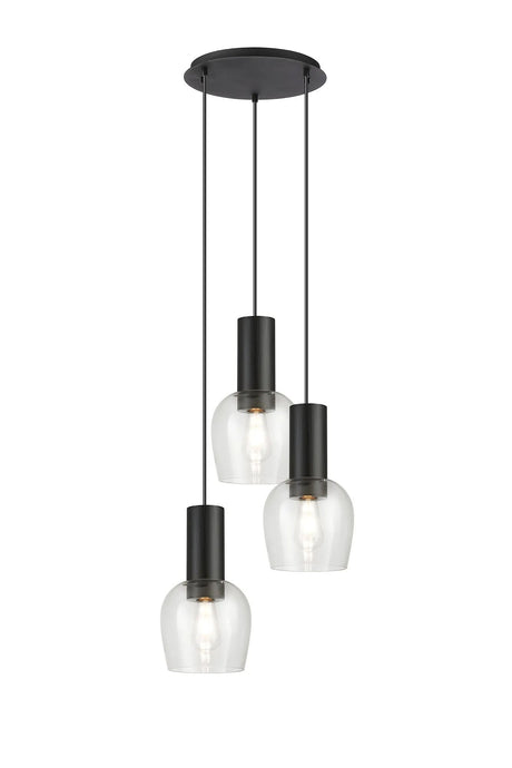 Withe 44.5cm Round Pendant, 3 x E27, Satin Black/Clear Wine Glass