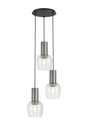 Withe 44.5cm Round Pendant, 3 x E27, Gun Metal/Satin Black/Clear Wine Glass