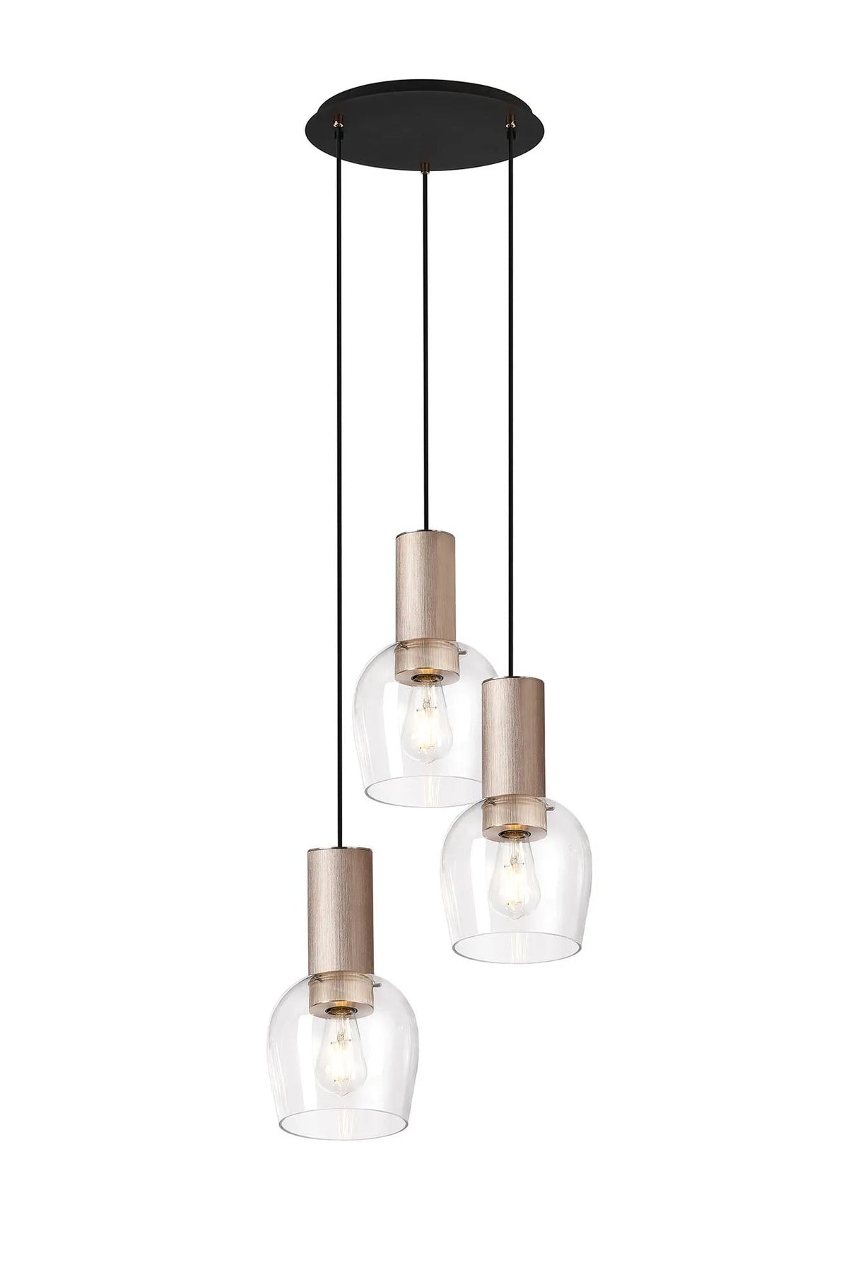 Withe 44.5cm Round Pendant, 3 x E27, Titanium Gold/Satin Black/Clear Wine Glass