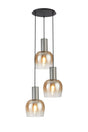 Withe 47.5cm Round Pendant, 3 x E27, Gun Metal/Satin Black/Amber Fade Wine Glass