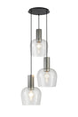 Withe 50cm Round Pendant, 3 x E27, Gun Metal/Satin Black/Clear Wine Glass