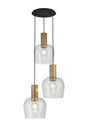 Withe 50cm Round Pendant, 3 x E27, Titanium Gold/Satin Black/Clear Wine Glass