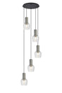 Withe 62.5cm Round Pendant, 5 x E27, Gun Metal/Satin Black/Clear Wine Glass