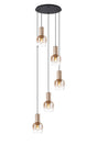 Withe 62.5cm Round Pendant, 5 x E27, Titanium Gold/Satin Black/Amber Fade Wine Glass