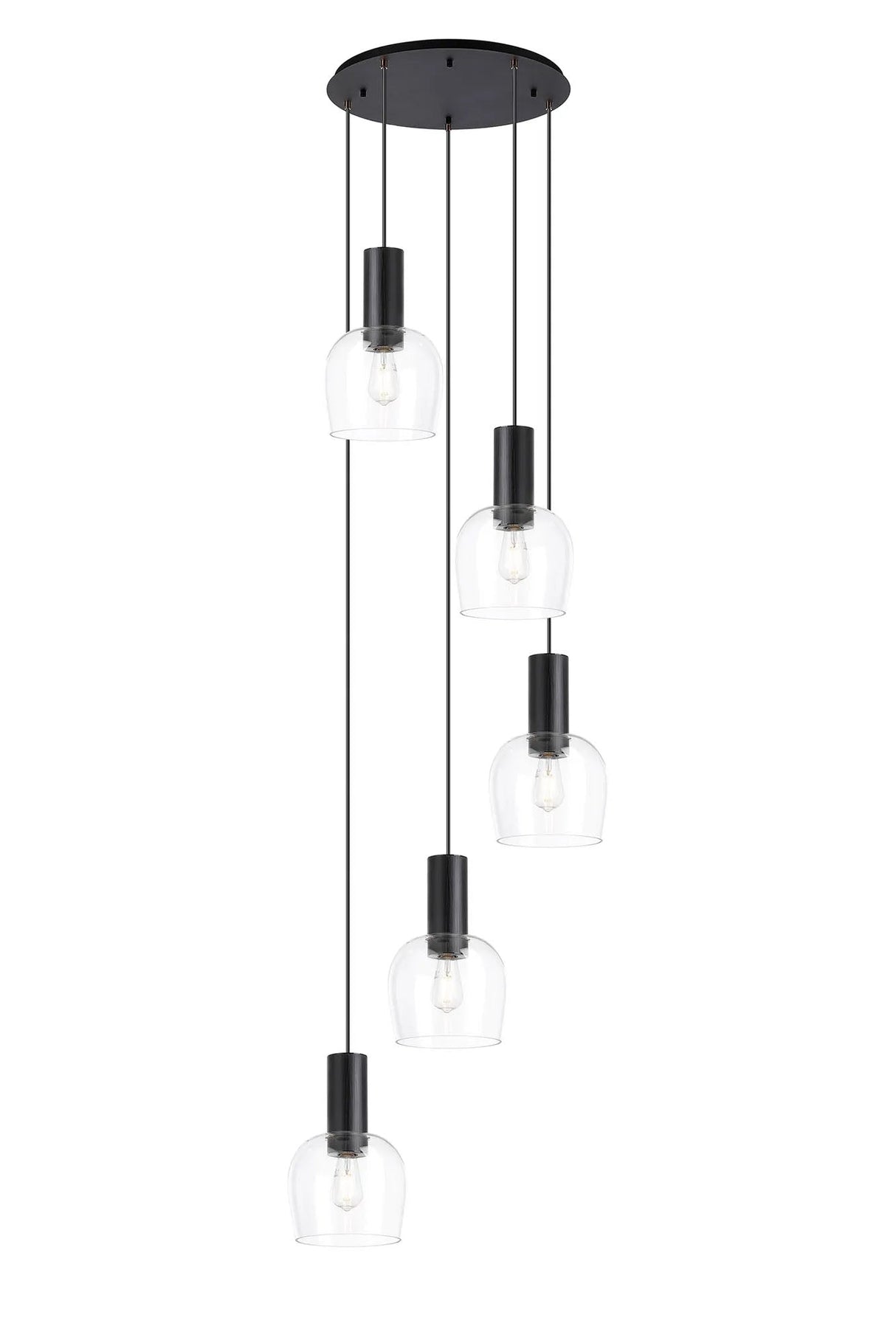 Withe 65.5cm Round Pendant, 5 x E27, Satin Black/Clear Wine Glass