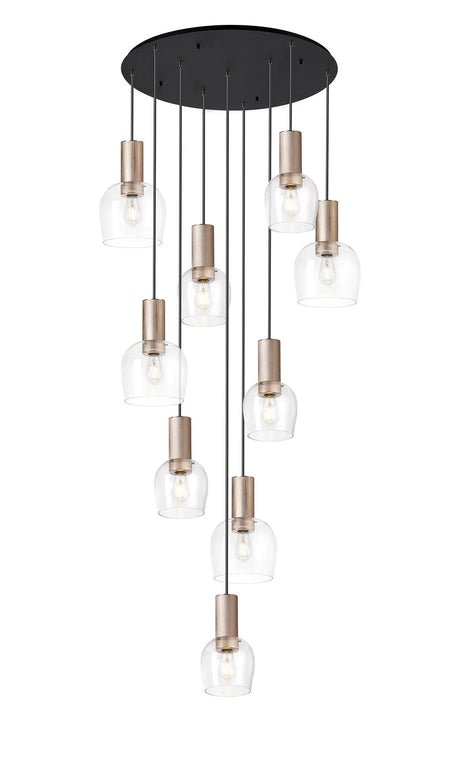 Withe 62.5cm Round Pendant, 9 x E27, Titanium Gold/Satin Black/Clear Wine Glass Item Weight: 16kg