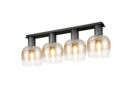 Withe 105.5 x 23.5cm Linear Ceiling Light, 4 x E27, Gun Metal/Satin Black/Amber Fade Wine Glass