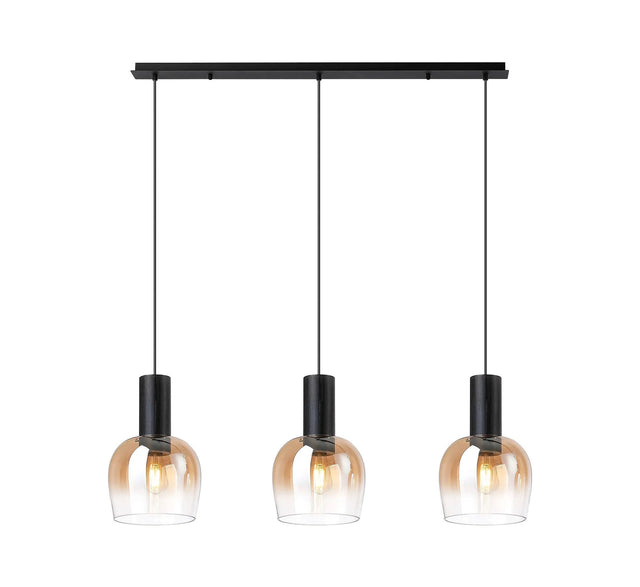 Withe Linear Pendant, 3 x E27, Satin Black/Amber Fade Wine Glass