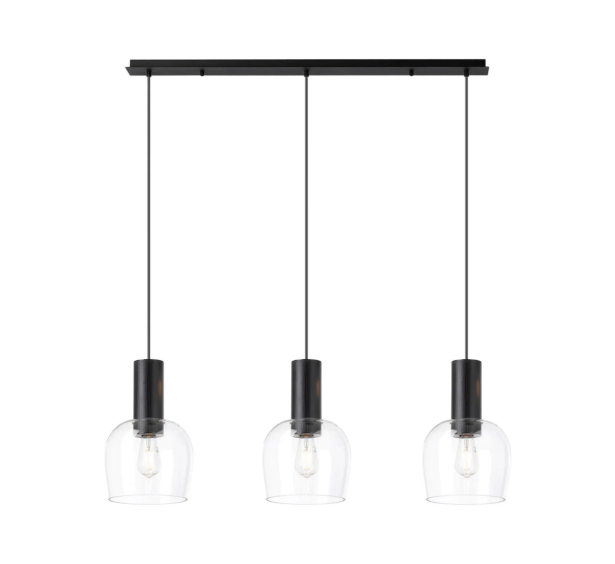Withe Linear Pendant, 3 x E27, Satin Black/Clear Wine Glass