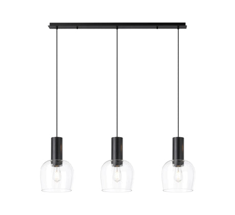 Withe Linear Pendant, 3 x E27, Satin Black/Clear Wine Glass