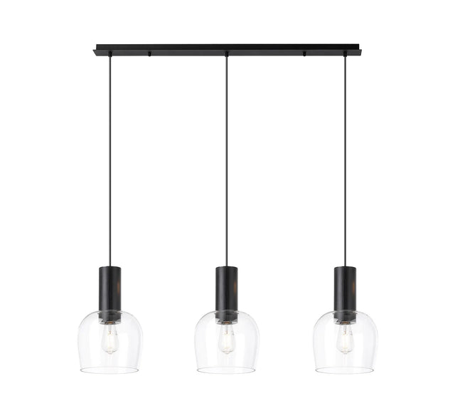 Withe Linear Pendant, 3 x E27, Satin Black/Clear Wine Glass
