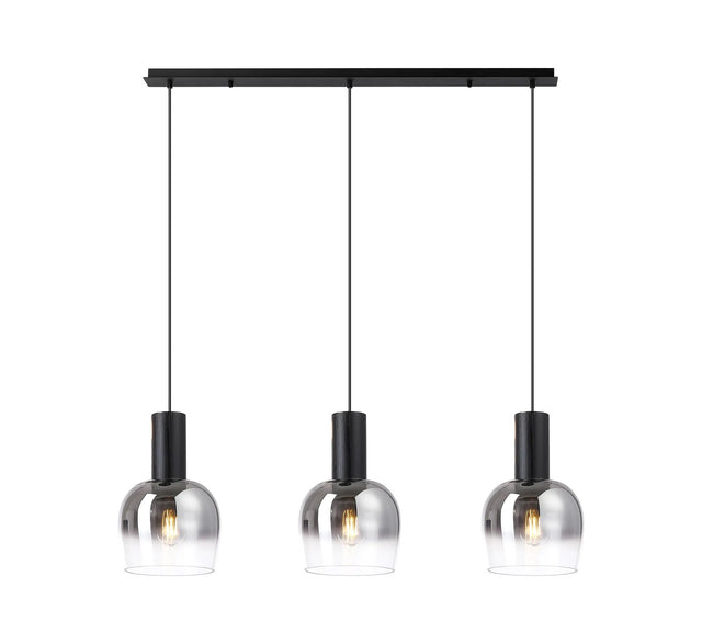 Withe Linear Pendant, 3 x E27, Satin Black/Smoke Fade Wine Glass