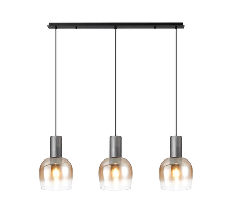 Withe Linear Pendant, 3 x E27, Gun Metal/Satin Black/Amber Fade Wine Glass