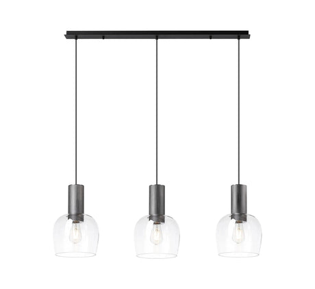 Withe Linear Pendant, 3 x E27, Gun Metal/Satin Black/Clear Wine Glass