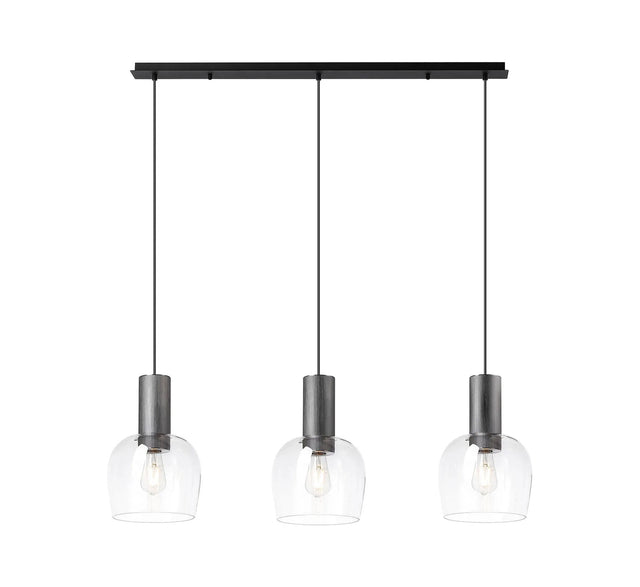 Withe Linear Pendant, 3 x E27, Gun Metal/Satin Black/Clear Wine Glass