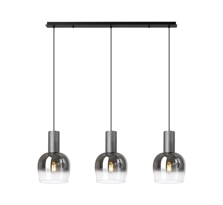 Withe Linear Pendant, 3 x E27, Gun Metal/Satin Black/Smoke Fade Wine Glass