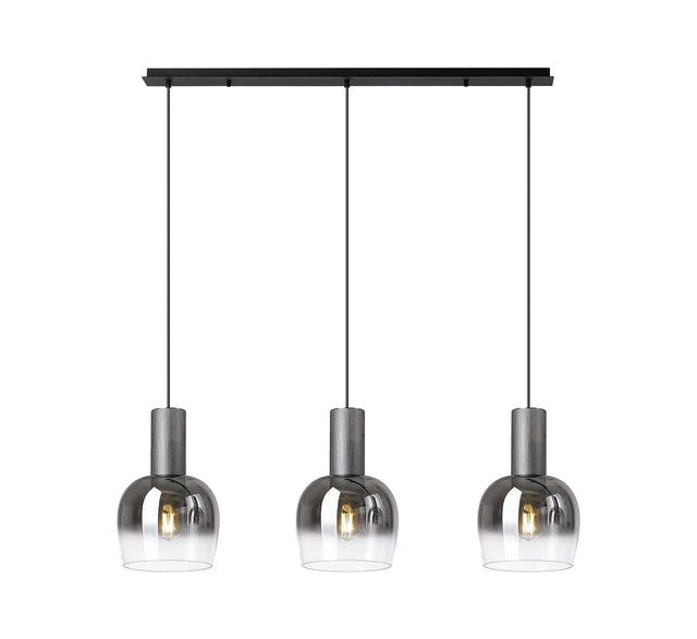 Withe Linear Pendant, 3 x E27, Gun Metal/Satin Black/Smoke Fade Wine Glass
