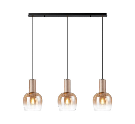 Withe Linear Pendant, 3 x E27, Titanium Gold/Satin Black/Amber Fade Wine Glass