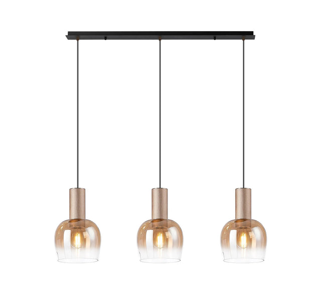 Withe Linear Pendant, 3 x E27, Titanium Gold/Satin Black/Amber Fade Wine Glass