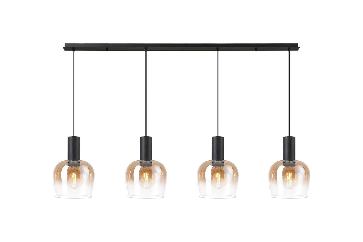 Withe Linear Pendant, 4 x E27, Satin Black/Amber Fade Wine Glass