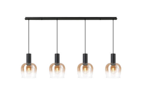 Withe Linear Pendant, 4 x E27, Satin Black/Amber Fade Wine Glass