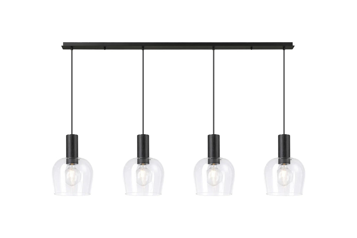 Withe Linear Pendant, 4 x E27, Satin Black/Clear Wine Glass