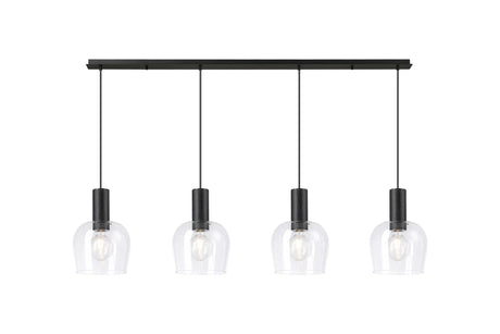 Withe Linear Pendant, 4 x E27, Satin Black/Clear Wine Glass