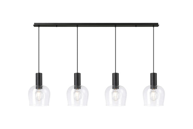 Withe Linear Pendant, 4 x E27, Satin Black/Clear Wine Glass