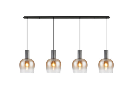 Withe Linear Pendant, 4 x E27, Gun Metal/Satin Black/Amber Fade Wine Glass