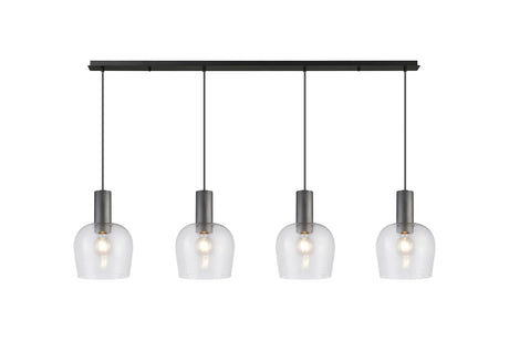 Withe Linear Pendant, 4 x E27, Gun Metal/Satin Black/Clear Wine Glass