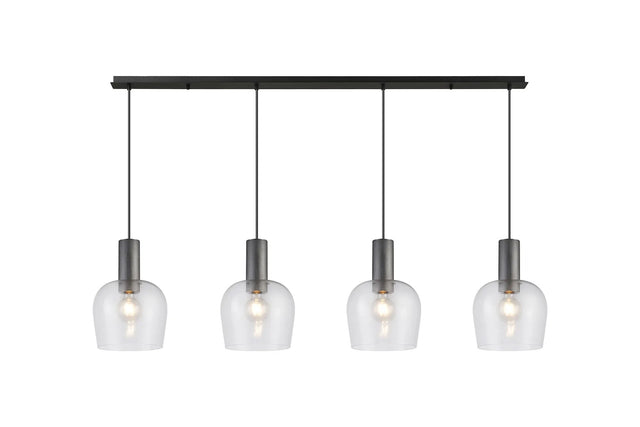 Withe Linear Pendant, 4 x E27, Gun Metal/Satin Black/Clear Wine Glass