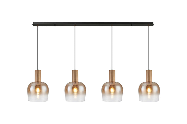 Withe Linear Pendant, 4 x E27, Titanium Gold/Satin Black/Amber Fade Wine Glass