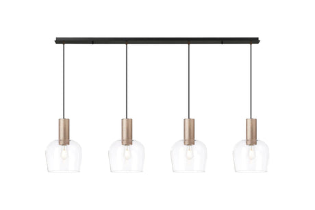 Withe Linear Pendant, 4 x E27, Titanium Gold/Satin Black/Clear Wine Glass