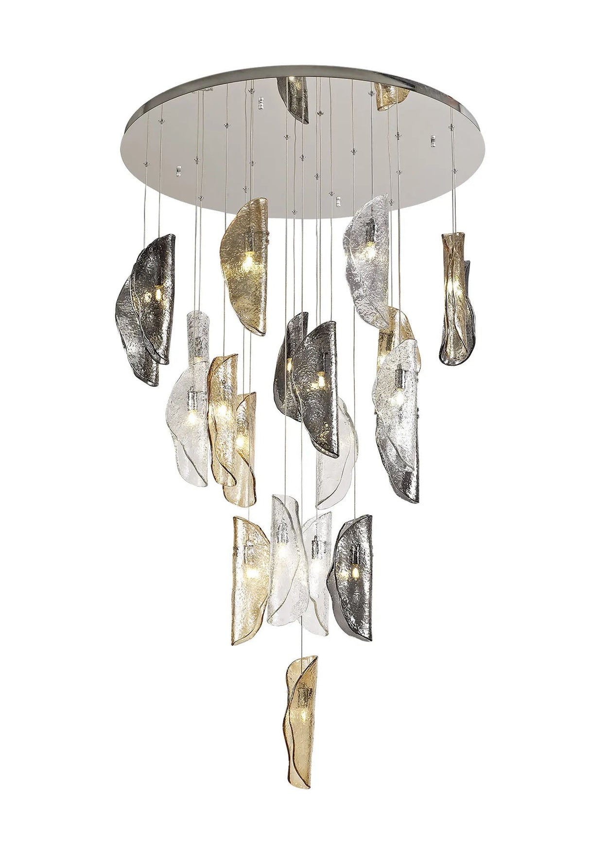 Young Pendant 5m, 21 x G9, Polished Chrome/Clear & Amber & Smoked Glass (28.1kg)