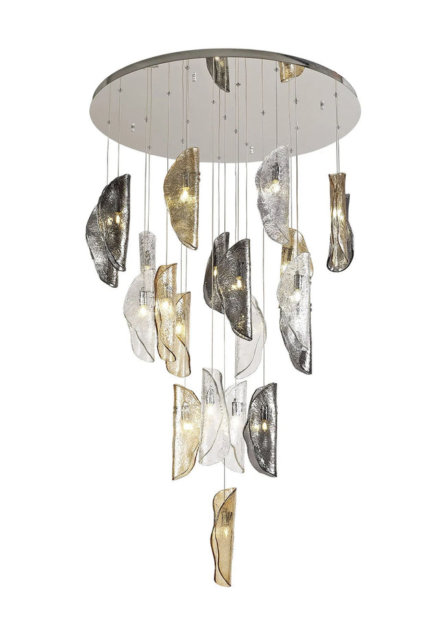 Young Pendant 5m, 21 x G9, Polished Chrome/Clear & Amber & Smoked Glass (28.1kg)