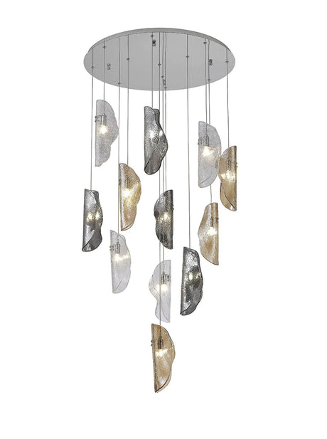 Young Pendant 3m, 12 x G9, Polished Chrome/Clear & Amber & Smoked Glass