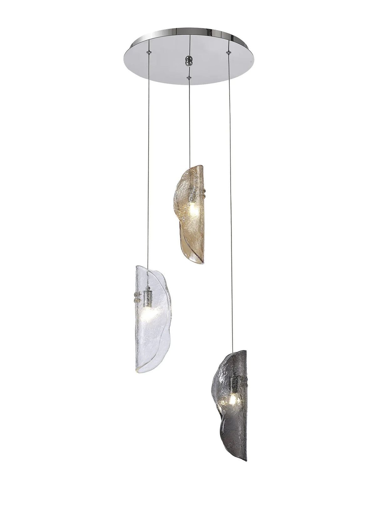 Young Pendant 2m, 3 x G9, Polished Chrome/Clear & Amber & Smoked Glass
