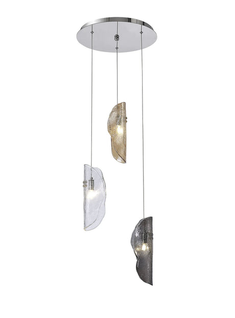 Young Pendant 2m, 3 x G9, Polished Chrome/Clear & Amber & Smoked Glass
