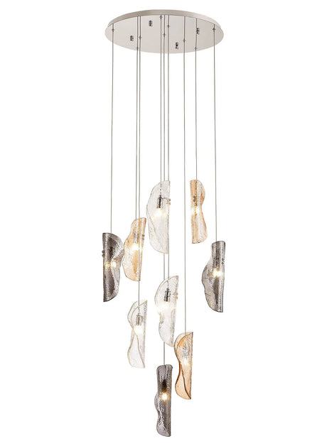Young Pendant 3m, 9 x G9, Polished Chrome/Clear & Amber & Smoked Glass