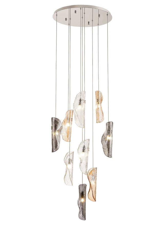 Young Pendant 3m, 9 x G9, Polished Chrome/Clear & Amber & Smoked Glass