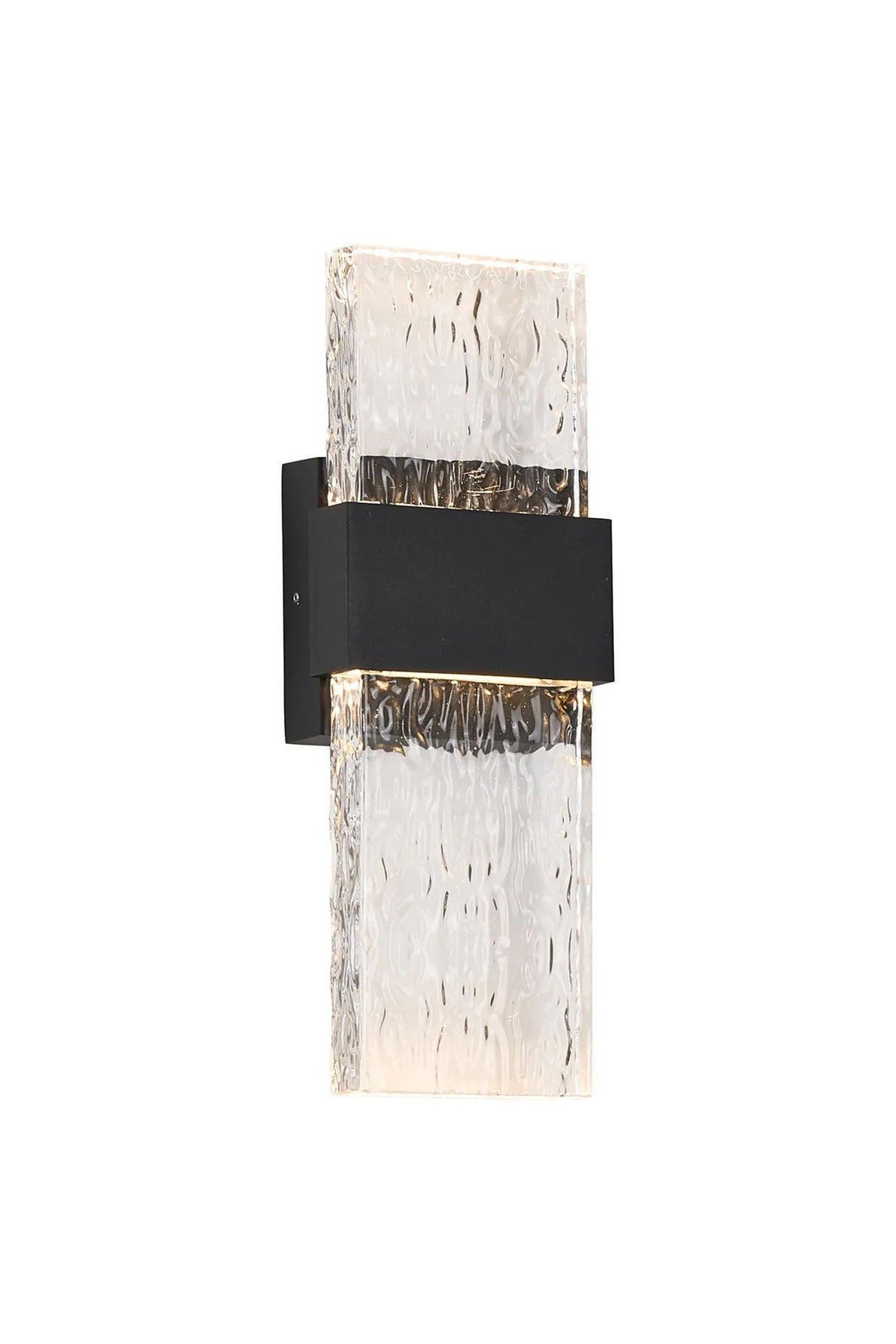 ZAKA Up/Down Wall Lamp, 2 x 5W LED, 3000K, 750lm, IP65, Black/Clear Seiche Waves Glass (A), 3yrs Warranty