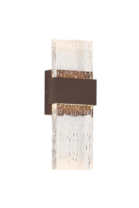 ZAKA Up/Down Wall Lamp, 2 x 5W LED, 3000K, 750lm, IP65, Cacao/Clear Seiche Waves Glass (A), 3yrs Warranty