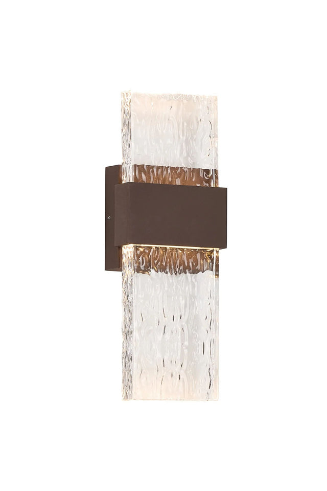 ZAKA Up/Down Wall Lamp, 2 x 5W LED, 3000K, 750lm, IP65, Cacao/Clear Seiche Waves Glass (A), 3yrs Warranty