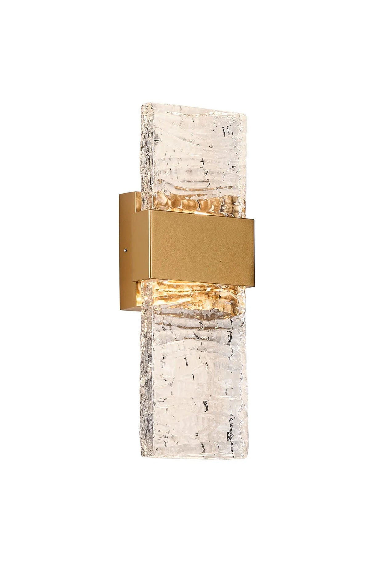 ZAKA Up/Down Wall Lamp, 2 x 5W LED, 3000K, 750lm, IP65, Satin Gold/Clear Ripple Waves Glass (B), 3yrs Warranty
