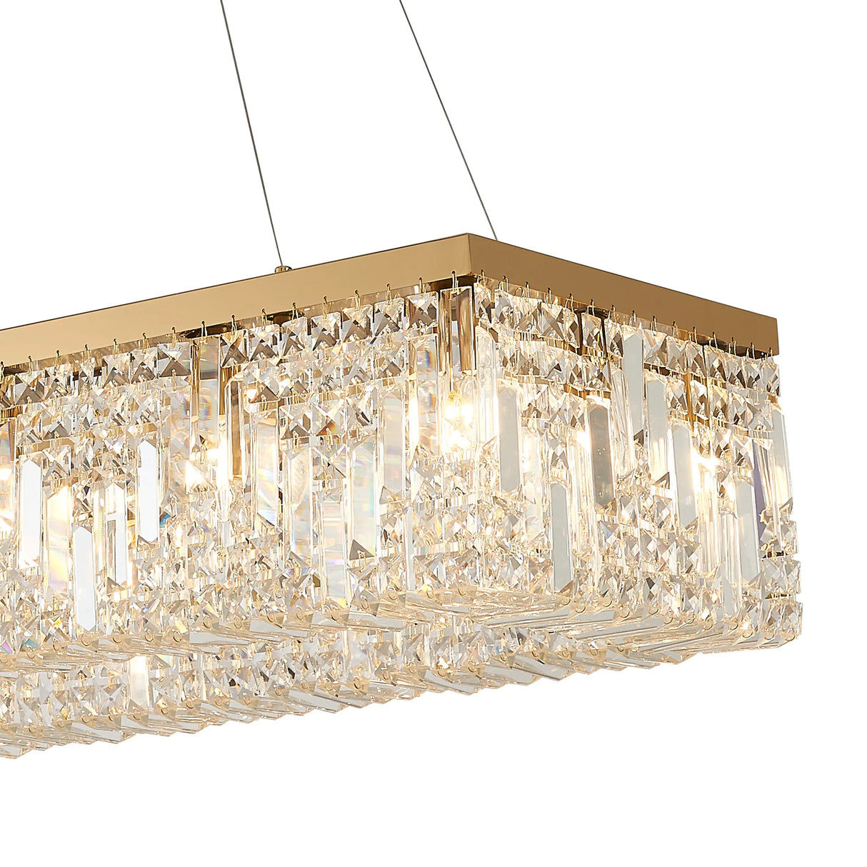 Rectangular Pendant Chandelier, 16 Light E14, Gold/Crystal 120x37cm - HH5840GO